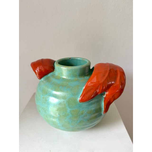 Art Deco Handmade Turquise and Coral Vase from Upsala Ekeby, Sweden, 1930s For Sale - Image 9 of 9