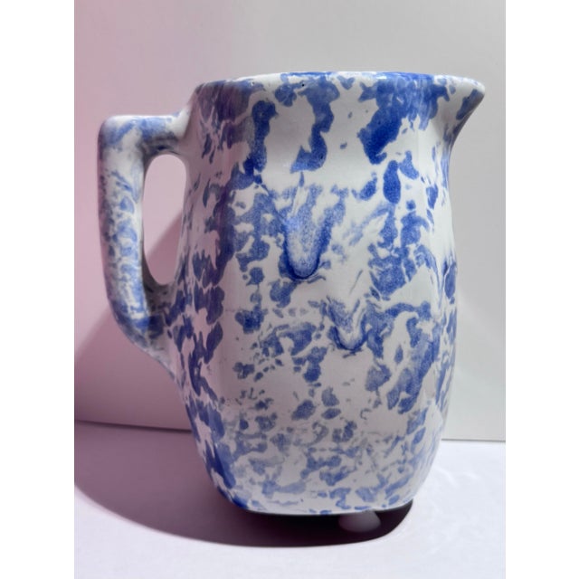 Vintage Blue and White Spongeware Ceramic Pitcher by Bybee Pottery For Sale - Image 9 of 9