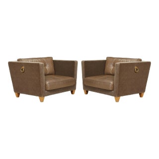 Titan' Oversized Club Chairs by Olivier Gagnère in Mohair, Leather, and Bronze - A Pair For Sale