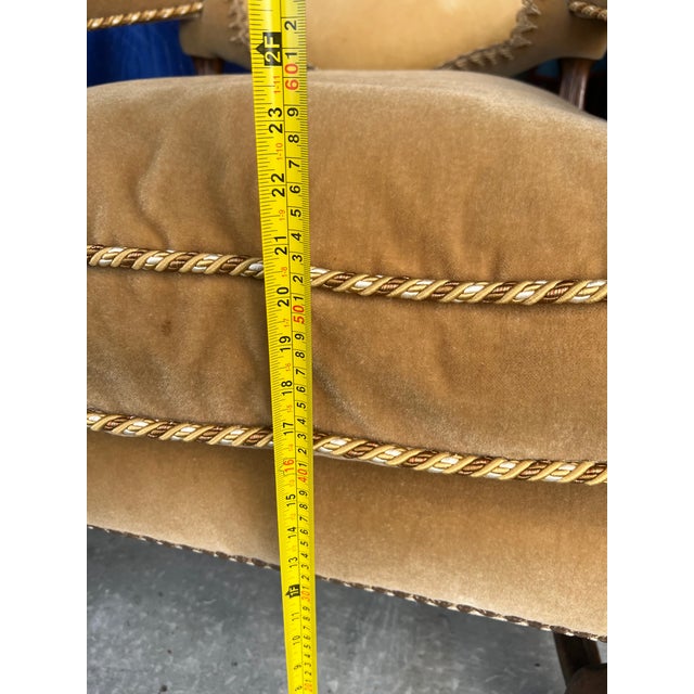 Vintage French Regence Gold Velvet Armchair With Embroidered Crest & Damask Back For Sale - Image 13 of 14