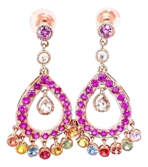 5.12 Carat Natural Sapphire Rose Gold Drop Earrings, A Pair