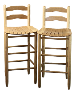 Pair of Vintage Blonde Pine Stools With Wood Slat Seats