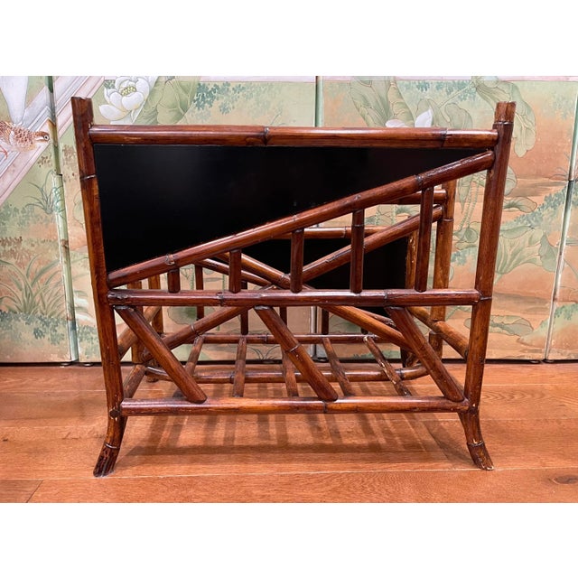 Vintage English Victorian Rattan Chinoiserie Bamboo Magazine Holder For Sale - Image 4 of 10