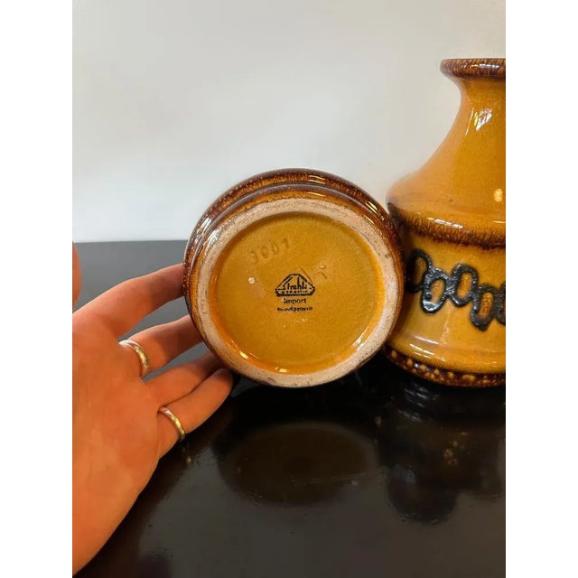 Stunningly crafted pair of original West German mustard & black jugs by famed west German company Strehla Keramik. with...