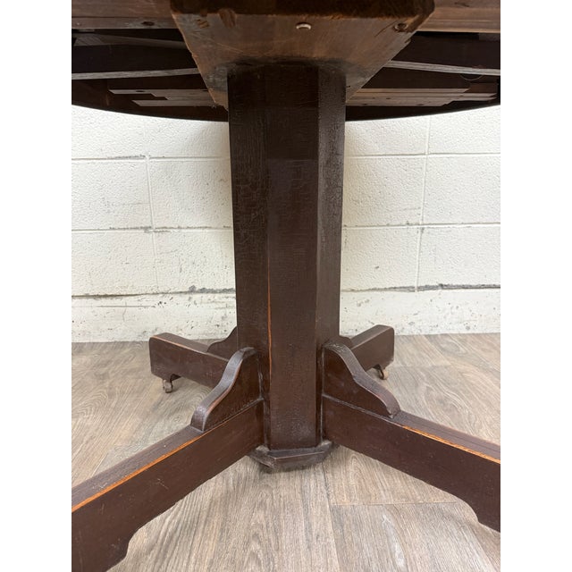 Antique Arts & Crafts Mission Quarter Sawn Oak Pedestal Dining Table For Sale - Image 4 of 16