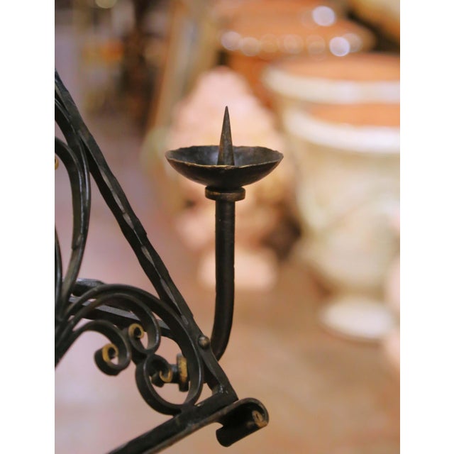 19th C. French Gothic Wrought Iron Lectern or Music Stand With Candles Holder For Sale - Image 10 of 11