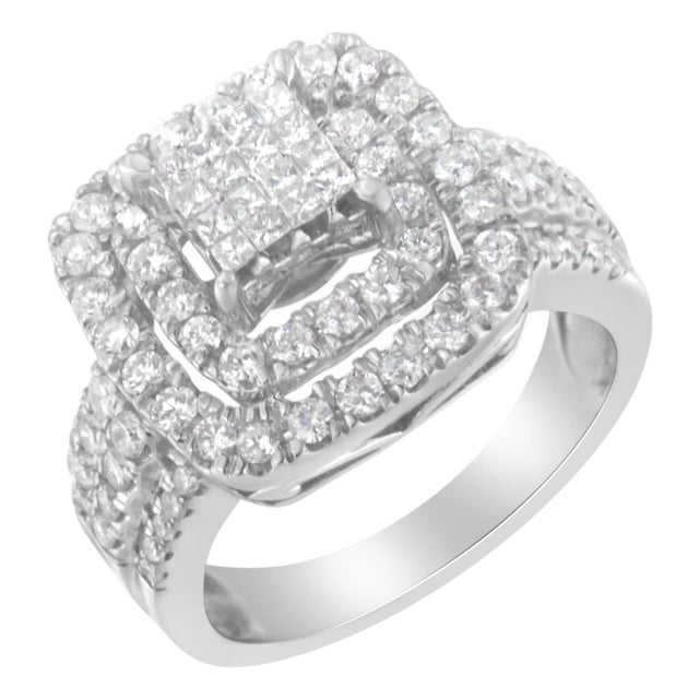 14KT White Gold Diamond Cocktail Ring (1 1/2 cttw, H-I Color, SI2-I1 Clarity) Size 7 For Sale