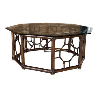 Vintage Drexel Heritage Fretwork Rattan Hexagon Coffee Table For Sale