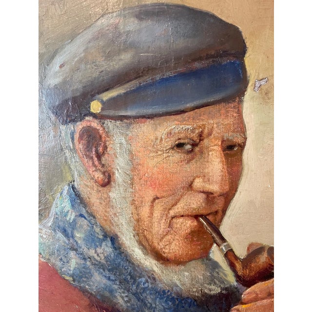 Antique 1920's Elder Man Expressionism Smoking Pipe Oil Painting Portrait Art For Sale - Image 4 of 11