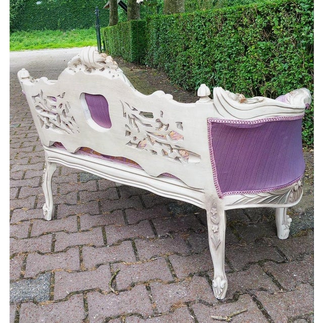 1970s French Louis XVI Pastel Beech Settee - 1 Pc For Sale - Image 11 of 12