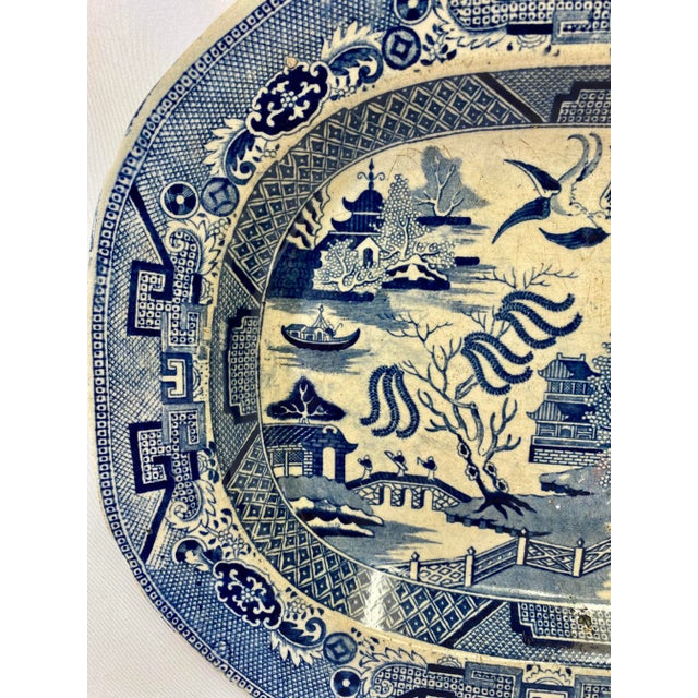 Early 19th Century Antique Pearlware Blue Willow Platter Made in England - Circa 19th Century For Sale - Image 5 of 13