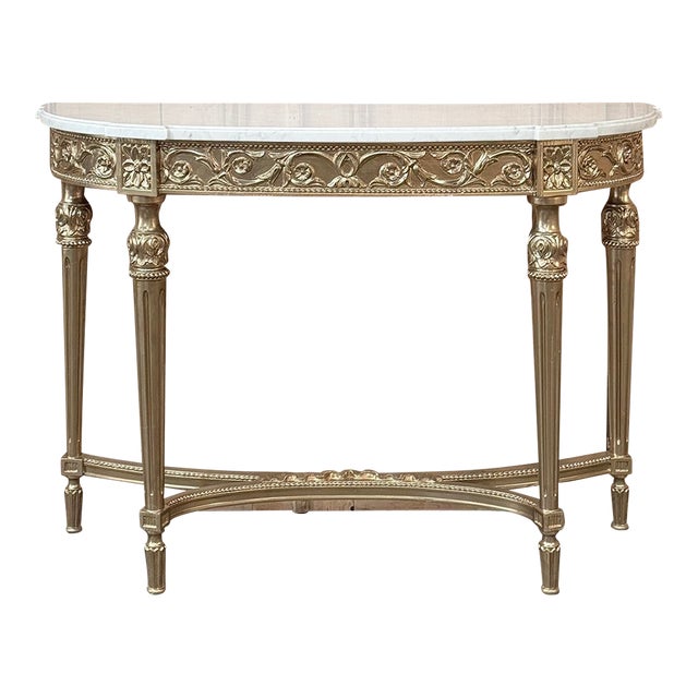 Antique French Louis XVI Giltwood Demilune Console With Carrara Marble For Sale