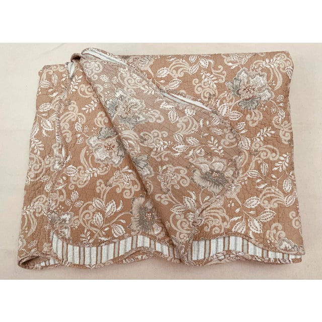 Vintage French Boutis Quilt, Pastel Floral Toile & Stripe, Queen Size For Sale - Image 12 of 12
