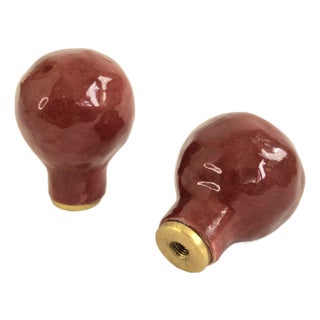 Round Ball, Modern Ruby Ceramic Finials. Modern Handmade - A Pair For Sale