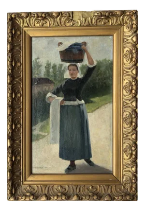 Marguerita Pillini, Lavandière bretonne, Oil on Wood, Framed