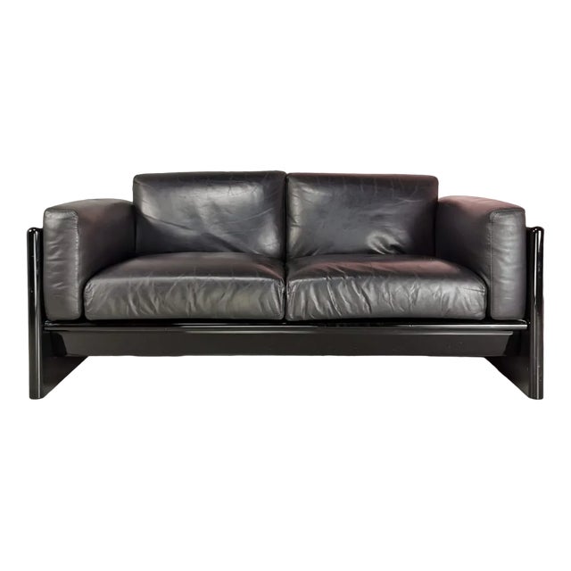 2-Seater Sofa in Black Leather by Gavina for Studio Simon, 1970s For Sale