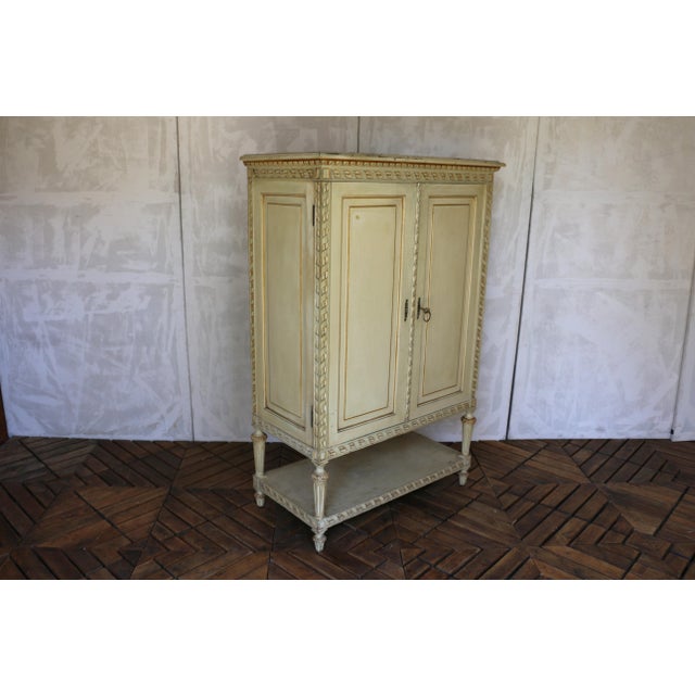 French Country Antique Italian Painted Cabinet With Gold Leaf Accents, Circa 1930s For Sale - Image 3 of 18