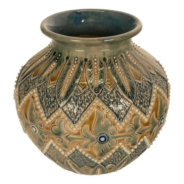 Antique Aesthetic Movement Doulton Lambeth Stoneware Vase Elizabeth Atkins 1883 For Sale - Image 9 of 13
