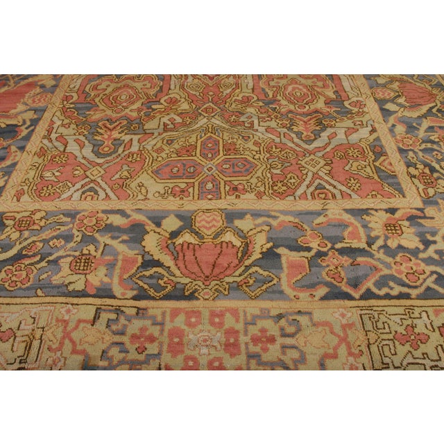 1900 - 1909 Antique Spanish Arts & Crafts Rug in Beige-Brown, Red and Blue Floral Pattern For Sale - Image 5 of 8