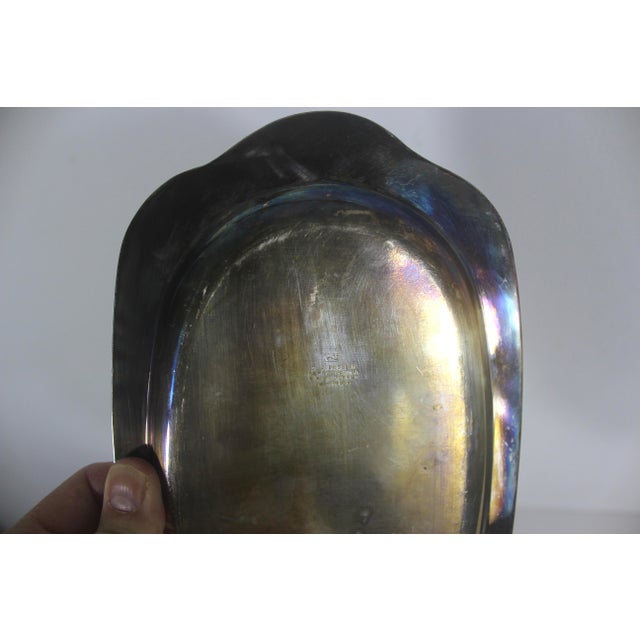 Early 20th Century Small Oval Silver Plated Tray, Vintage Plate, Trinket Dish, Heavy Patina Serving, Jewellery, Business Card Holder Old English For Sale - Image 5 of 8