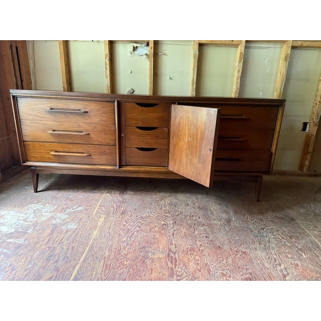 Mid Century Modern Walnut 74” Dresser by Bassett For Sale - Image 10 of 18