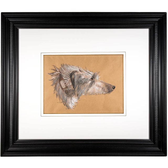 The Irish and Russian hounds are in charcoal, chalk and pastel on paper. Each piece signed by W. Collins 32 measures 30.5"...