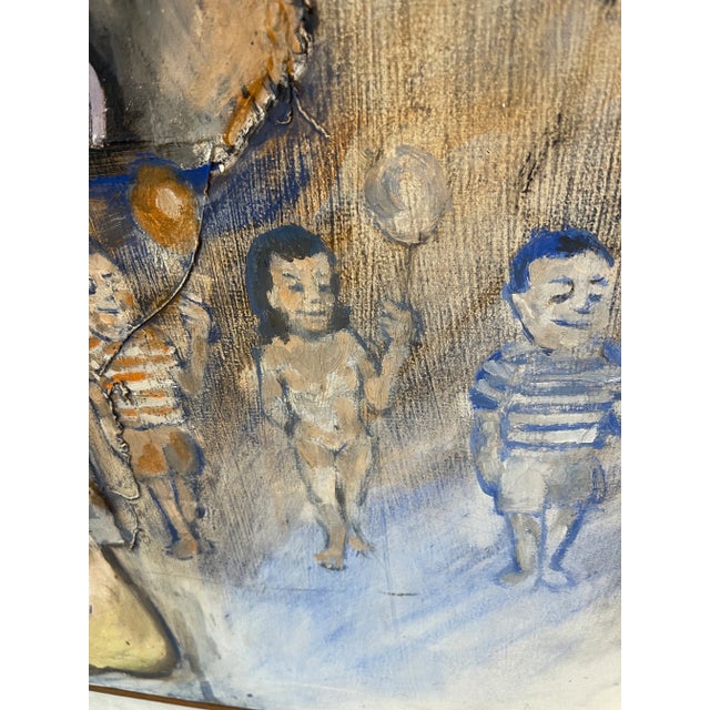 Blue Multidimensional Surrealism Figurative Oil on Canvas Vintage Painting Signed For Sale - Image 8 of 13