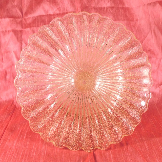 Gold Large Footed Clear Glass Bowl With Gold Glitter For Sale - Image 8 of 8
