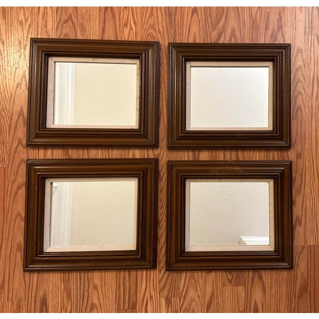 Mid 20th Century Vintage Mid Century Solid Wood Walnut Finish Mirrors- Set of 4 For Sale - Image 5 of 9