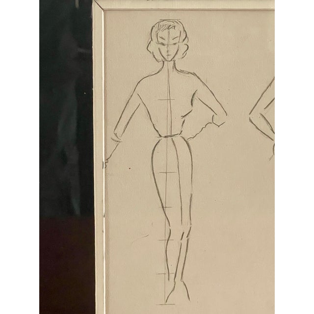 Mid-Century Modern Berthe Duquaine, Sketches, 1951, Pencil on Paper, Framed For Sale - Image 3 of 18