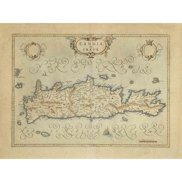 Map of Crete (Candia olim Creta) is an etching realized by Johannes BLAEU (1596-1673) in 1650s. Etching hand watercolored....