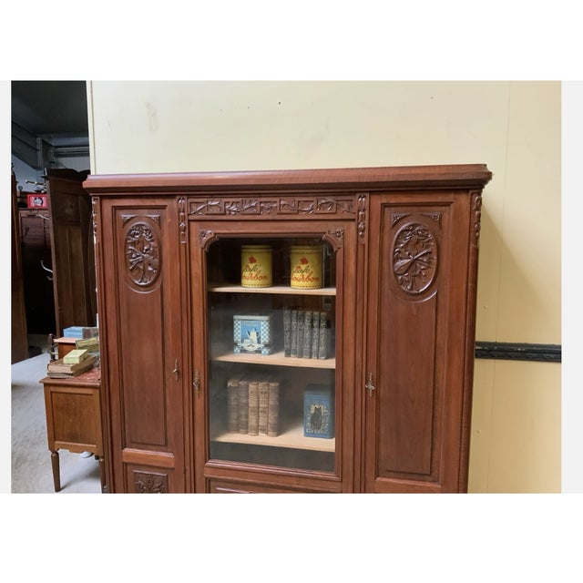 Antique Art Nouveau Walnut Bookcase, 1910 For Sale - Image 10 of 12