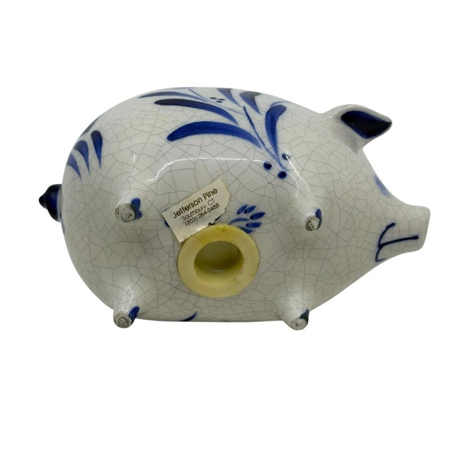 Vintage Blue and White Delft Style Ceramic Pig Piggy Bank For Sale - Image 9 of 9