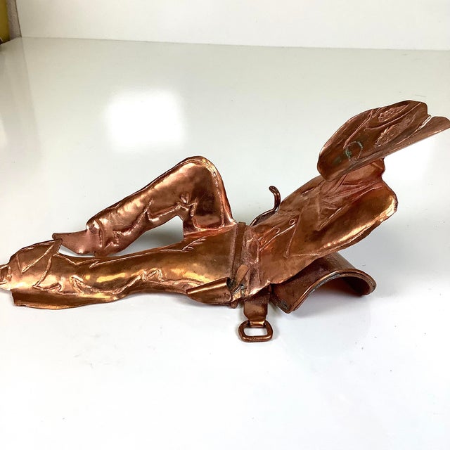 Cowboy Thin Copper Sculpture Figure Western Chaps Saddle Vintage 7.5”l Brutalist For Sale - Image 11 of 11