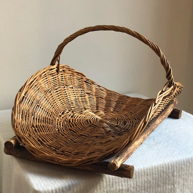 Farmhouse Antique Wood-Framed Flower Gathering Basket For Sale - Image 3 of 13