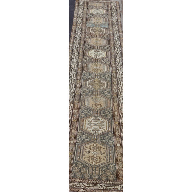 Antique Persian Malayer Runner With Geometric Medallions and Subtle Earth Tones 3'3" X 15'9" For Sale - Image 4 of 10