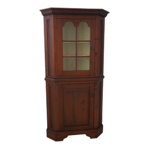 Hand Crafted Primitive Pine Country Corner China Cabinet