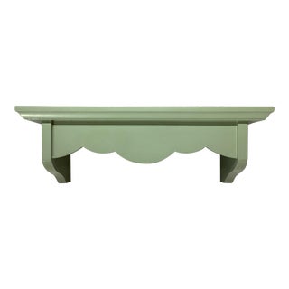 Vintage Wood Wall Shelf in Sage Green With Scalloped Design For Sale
