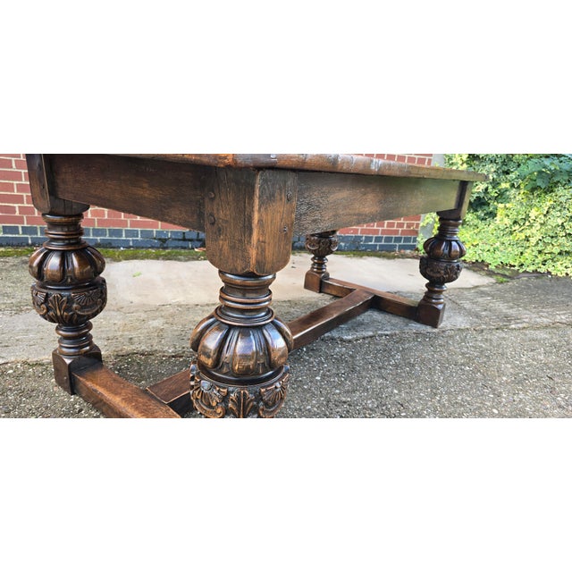 Elizabethan Oak Refrectory Farmhouse Dining Table, 1910 For Sale - Image 3 of 18