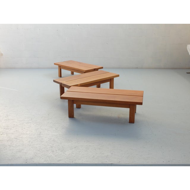 Wood Large Modular Coffee Table in Elm from Regain Group, 1960s, Set of 3 For Sale - Image 7 of 13