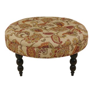 Round Tufted Upholstered Ottoman For Sale