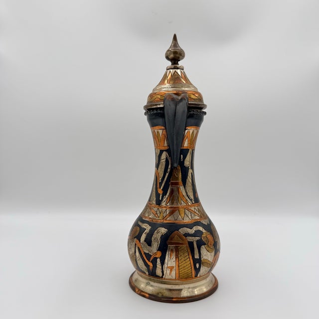 Vintage Hand-Etched Mixed Metal Ewer With Figural Decoration For Sale In Richmond - Image 6 of 10