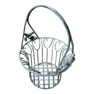 Garden Basket - Planter Vintage Verdigris Iron With Birds For Sale
