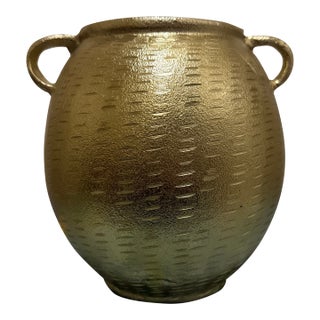 Vintage Textured Antique Gold Urn Vase With Ear Handles For Sale