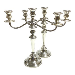 Mid 20th Century Gorham Sterling Silver Convertible Candelabras 770 3 Light - a Pair For Sale