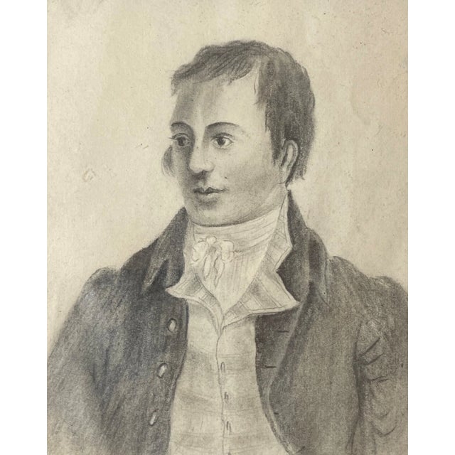 Figurative Antique Original 1800's Robert Burns Poet Pencil Drawing Mini Portrait Sketch For Sale - Image 3 of 10