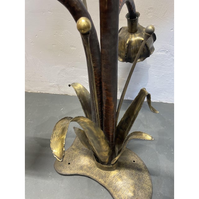 Metal Floral Lamp in Brass and Copper, 1960s For Sale - Image 7 of 12