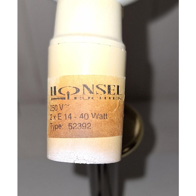 Metal Vintage Table Lamp with Metal Base and White Marbled Glass Shade from Honsel, 1980s For Sale - Image 7 of 8