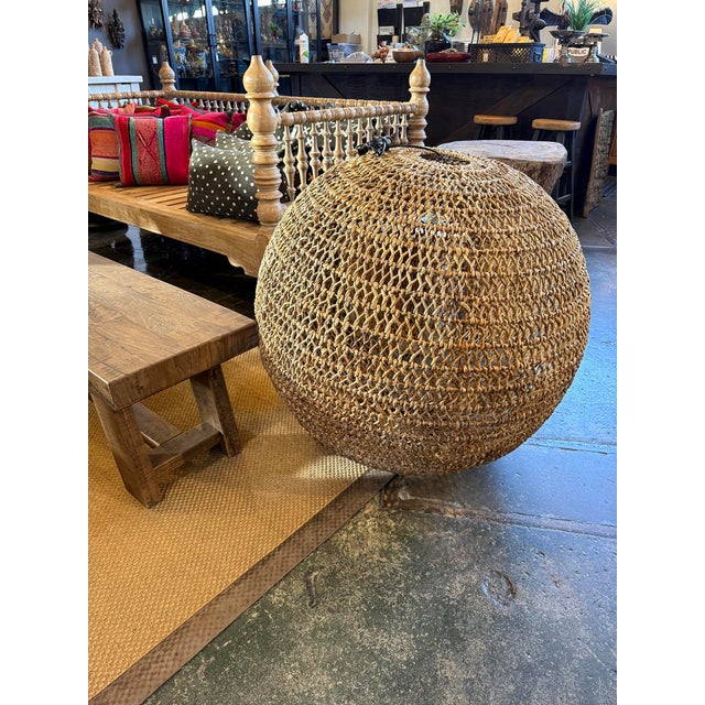 Braided Banana Leaf Globe Coastal Contemporary Pendant Light XL For Sale - Image 9 of 13