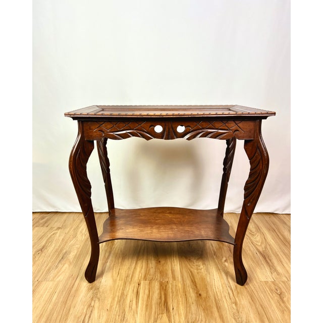 1920s Spanish Revival Inlaid Walnut Parlor Side Table With Hand-Carved Notched Rim For Sale - Image 9 of 10